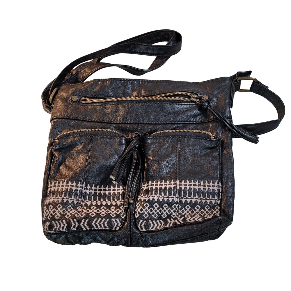 T-Shirt & Jeans Crossbody Bag Womens Black Vegan Leather Geometric Boho